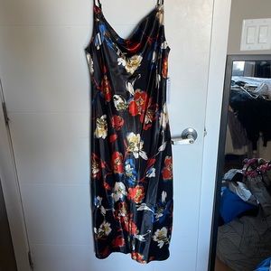 Satin midi slip dress with cowl neck